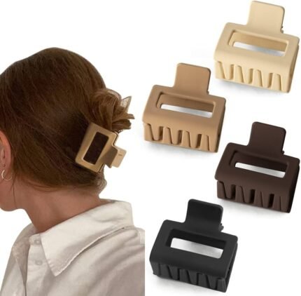 Mini Matte Square Hair Claw Clip Set – Geometric Small Hair Clutcher Pack for Women & Girls – Aesthetic Half-Up Style Matching Accessories